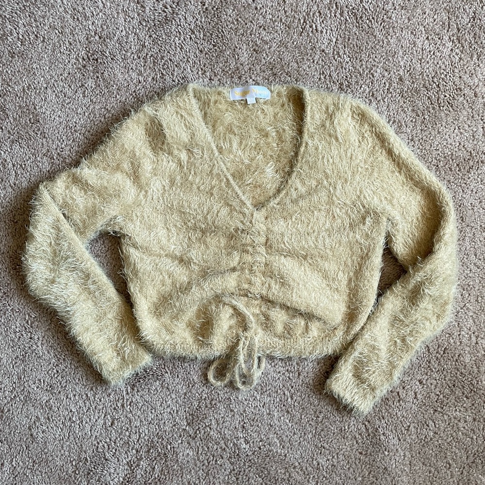 Fluffy Ruched Cropped Sweater